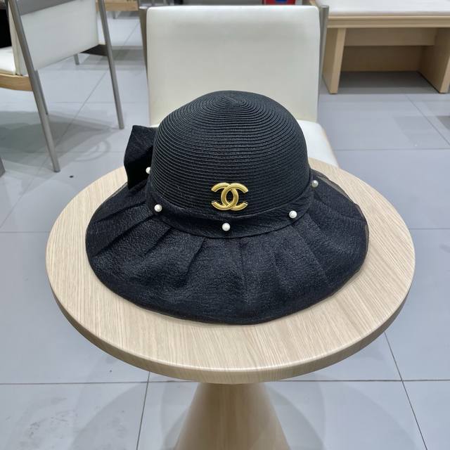 chanel Chanel 2025 New Linen Stitching Straw Hat Female Spring And Summer Uv
