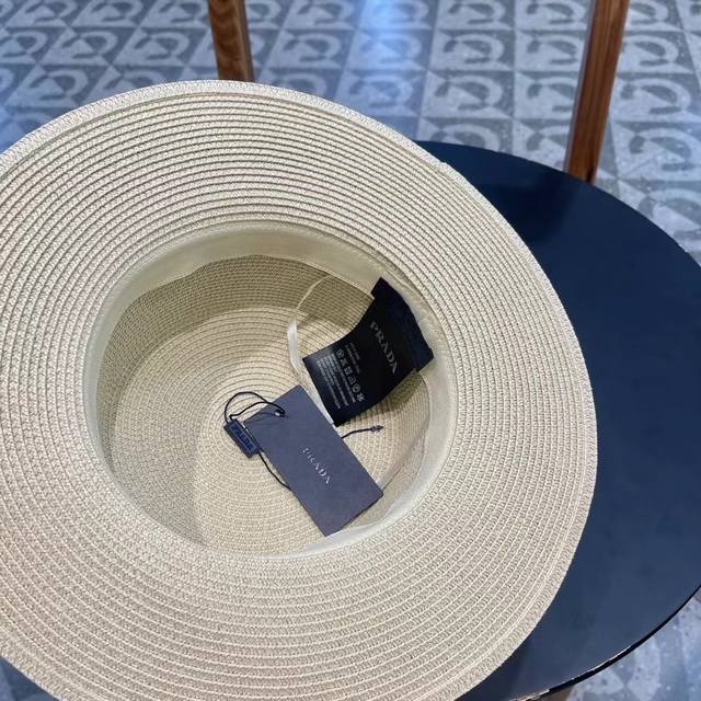 Prada New Flat Top Straw Hat Head Circumference 57Cm