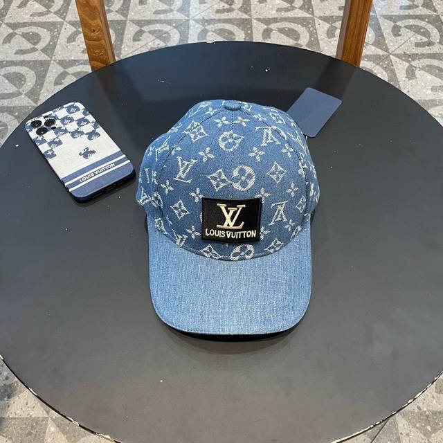 lv Louis Vuitton New Big Brand Men's And Women's Old Flower Denim Baseball Ca