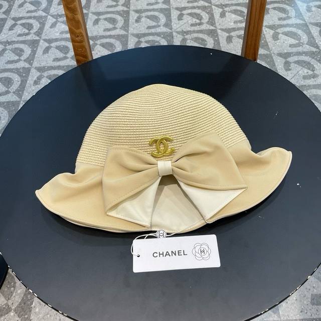 Chanel Elegant Split Bow Fisherman Hat Ladies Straw Hat Sun Protection Sunshade