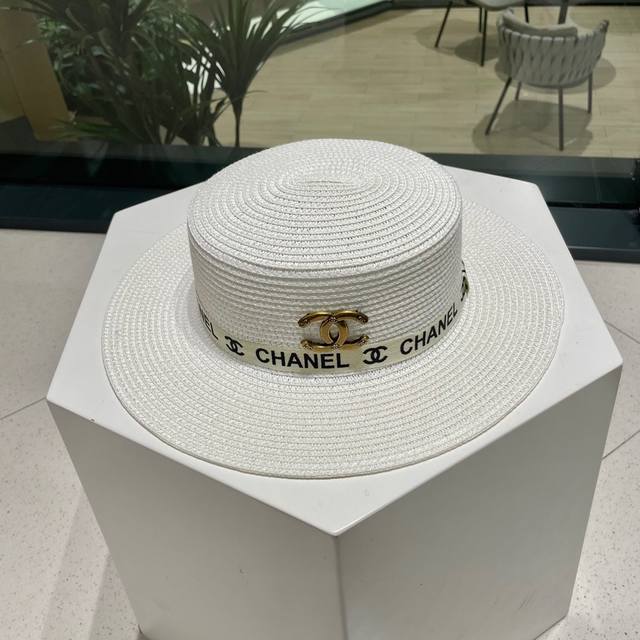 chanel Chanel 2025 New Ribbon Style Flat-Top Straw Hat, A Must-Have For Trave