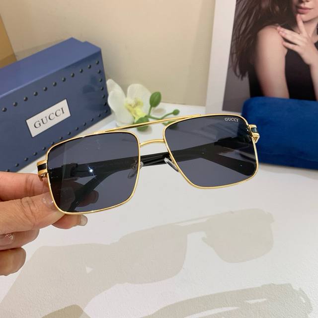 gucci 2025 High Version New Metal Double-Beam Sunglasses Men And Women Square
