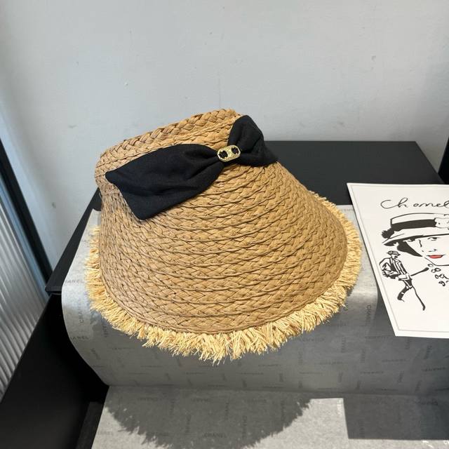 celine Celine New Straw Hat With Open Top Bow Sun Hat