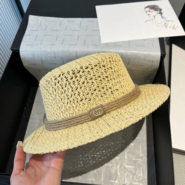 guccigucci Flat Top Hat Hollow Sun Hat Small Hat Head Circumference 57Cm