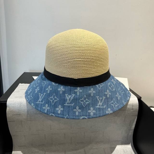 lv New Style Straw Hat Made Of Raffia And Old Flower Fabric, A Must-Have For