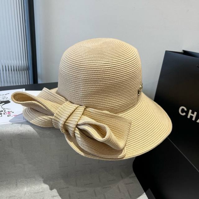 dior Dior New Bow Straw Hat Head Circumference 57Cm