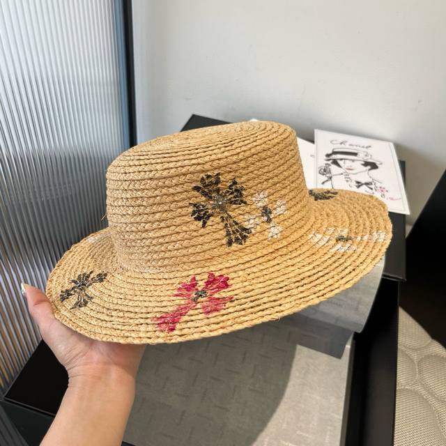 Chrome Hearts Raffia Sun Hat Summer Travel Essential Head Circumference 57Cm