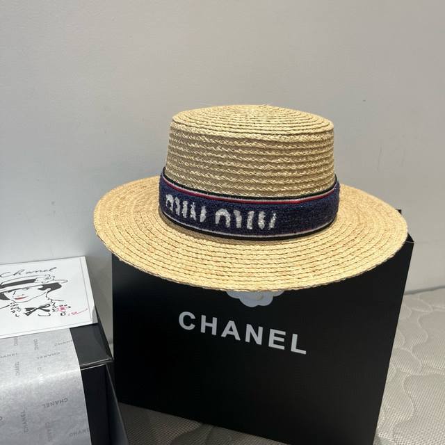 miumiu Miu Miu New Straw Hat 23 Years New Flat Top Hat Raffia Straw Hat One T