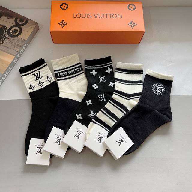 With Packaging 5 Pairs Per Box Lv Louis Vuitton Super Hot Mid-Tube Socks Pure Co