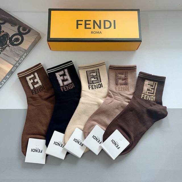 Comes With Packaging, 5 Pairs Per Box Fendi Fendi Letter Double Hot-Selling Mid-