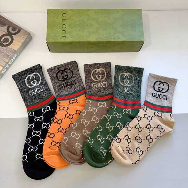 Comes With Packaging, 5 Pairs Per Box Gucci's New Long Socks Made Of Pure Cotton