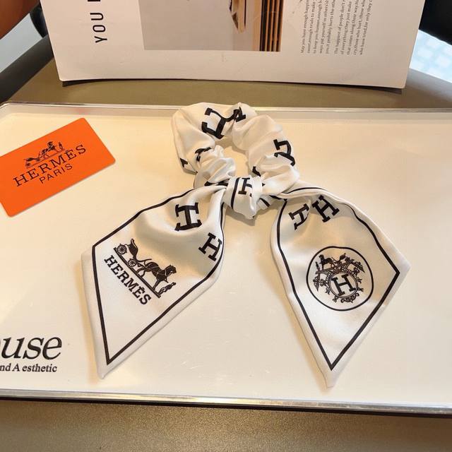 With Packaging Hermes Hermes Double H Letter Ribbon Ponytail Hair Ring Butterfly