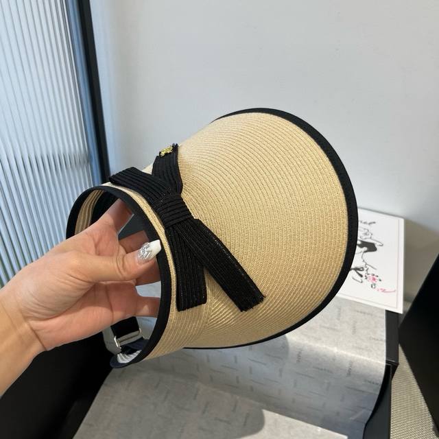 chanel Chanel Hollow Top Sun Hat Pp Straw Fabric Adjustable