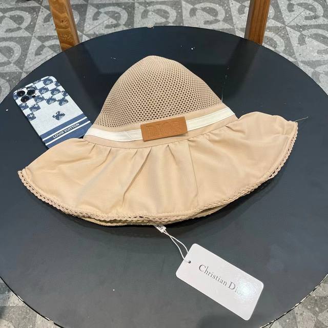 Dior Dior Women's Bow Knot Large Brim Cloth Hat Knitted Cloth Brim Sunshade High
