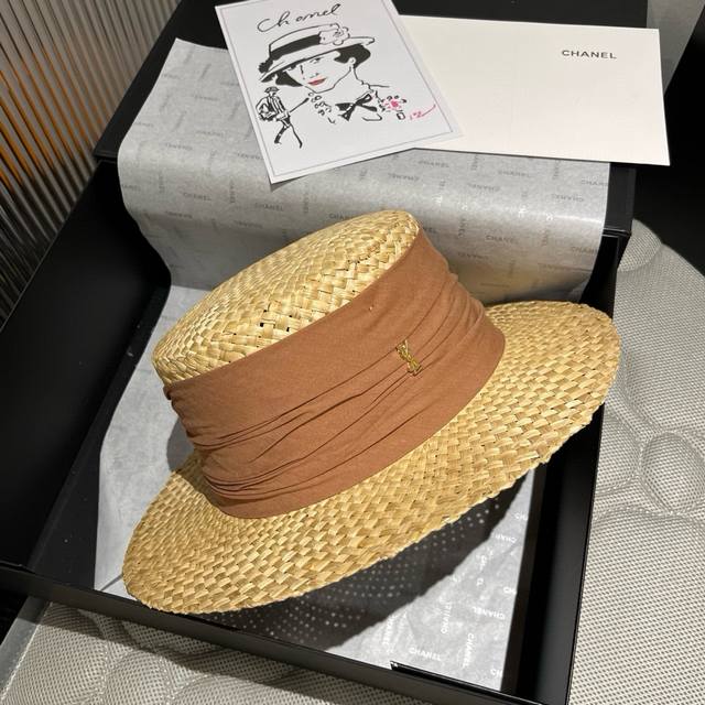 ysl Saint Laurent New Flat Hat Straw Hat Head Circumference 57Cm