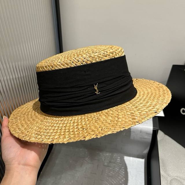 ysl Saint Laurent New Flat Hat Straw Hat Head Circumference 57Cm