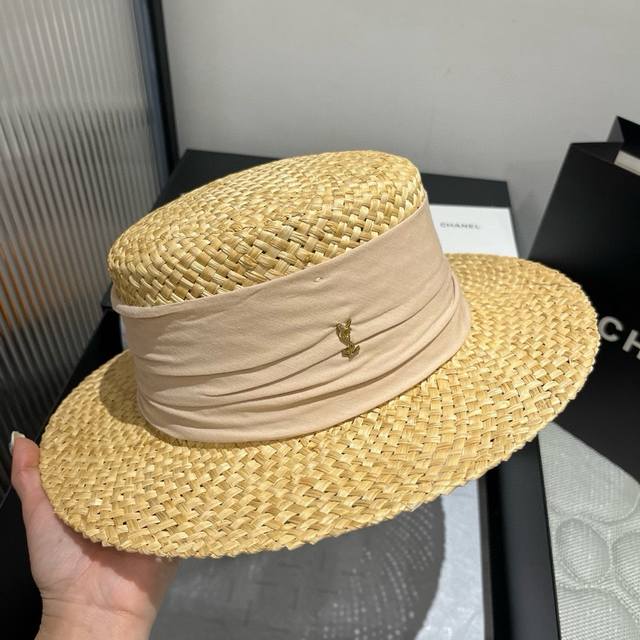 ysl Saint Laurent New Flat Hat Straw Hat Head Circumference 57Cm
