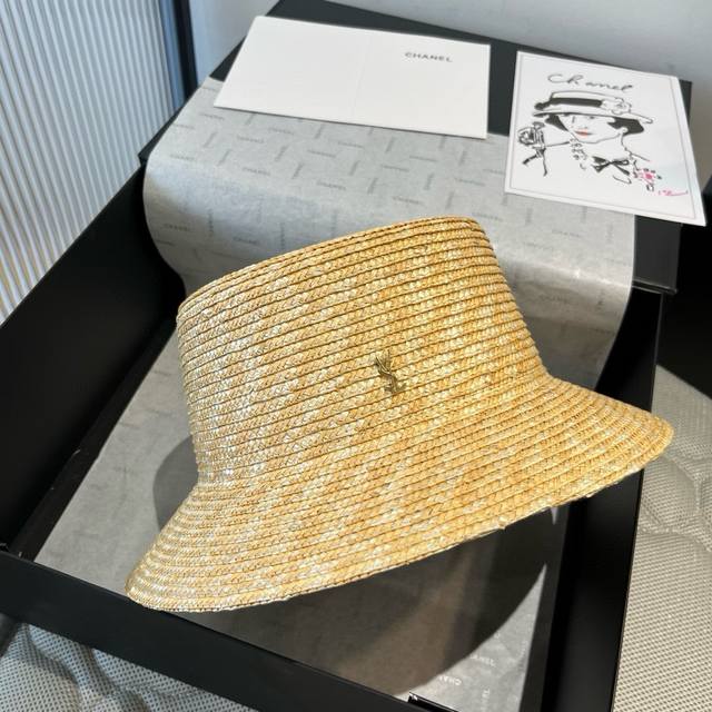 ysl Saint Laurent New Raffia Straw Basin Hat Head Circumference 57Cm