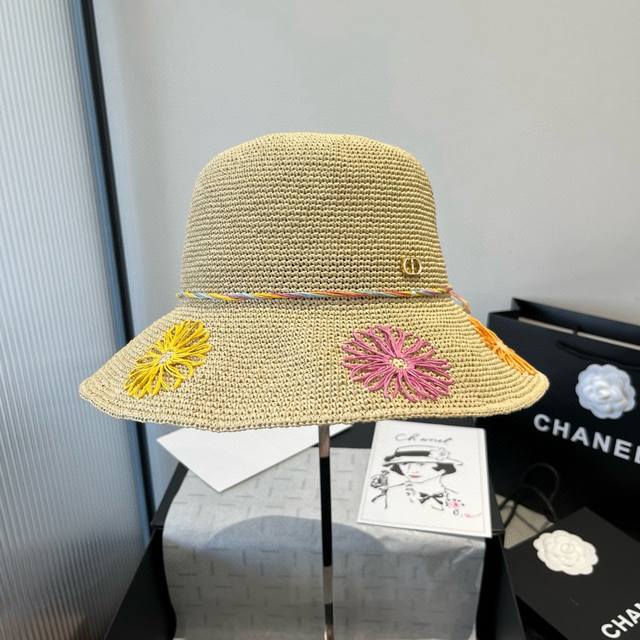 dior Dior New Raffia Straw Hat Pure Hand-Crocheted Sun Hat Fresh And Natural