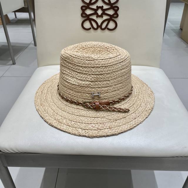 Hermes New High-End Raffia Straw Hat Small Hat Head Circumference 57Cm