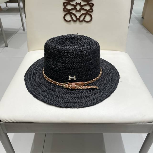 Hermes New High-End Raffia Straw Hat Small Hat Head Circumference 57Cm