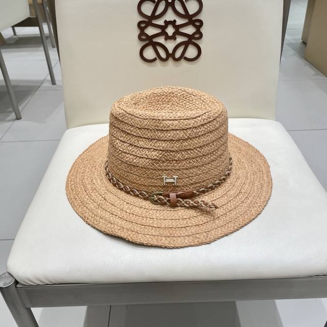 Hermes New High-End Raffia Straw Hat Small Hat Head Circumference 57Cm
