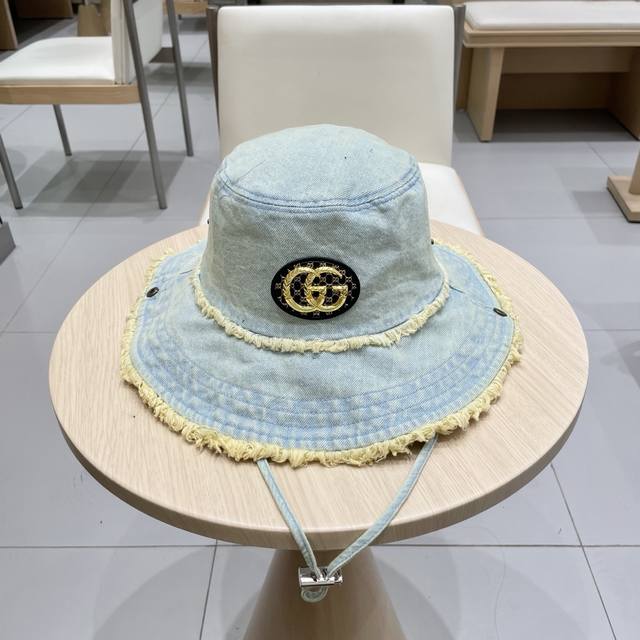 gucci Gucci Retro Washed Raw Edge Denim Fisherman Hat For Women 2025 Spring N
