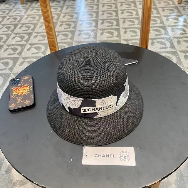 chanel Chanel 2025 New Straw-Woven Pearl Ribbon Straw Hat With Details, Simpl