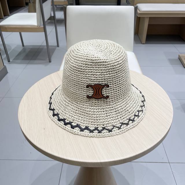 Celine Summer Sun Protection 2025 Woven New Hollow Breathable Outdoor Basin Hat