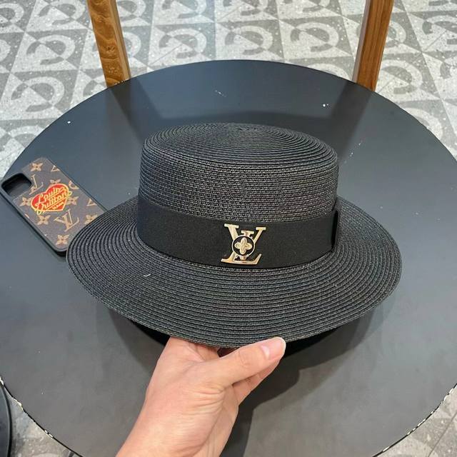lv Louis Vuitton New Style Straw Hat Flat Top Hat Head Circumference 57Cm