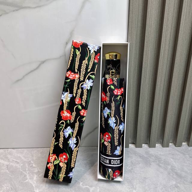 dior Dior New Summer Fully Automatic Folding Umbrella Black Coating Sunscreen