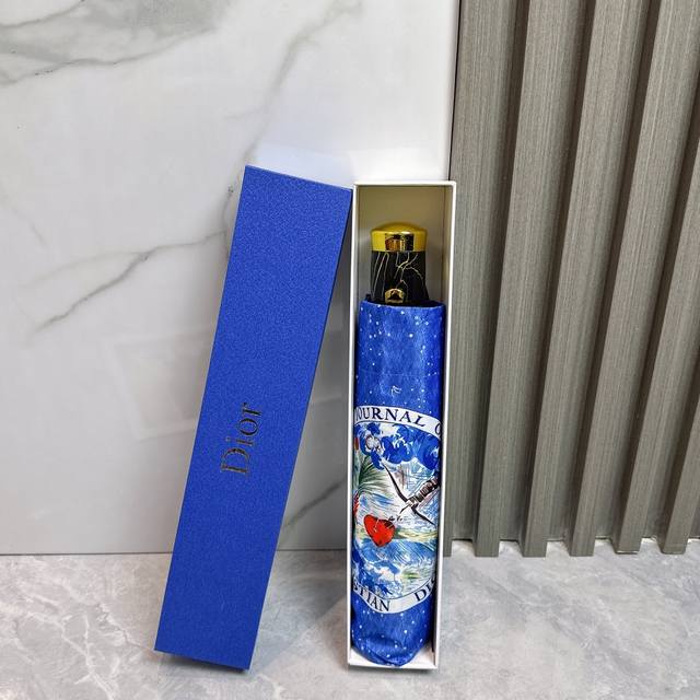 dior Dior New Summer Fully Automatic Folding Umbrella Black Coating Sunscreen
