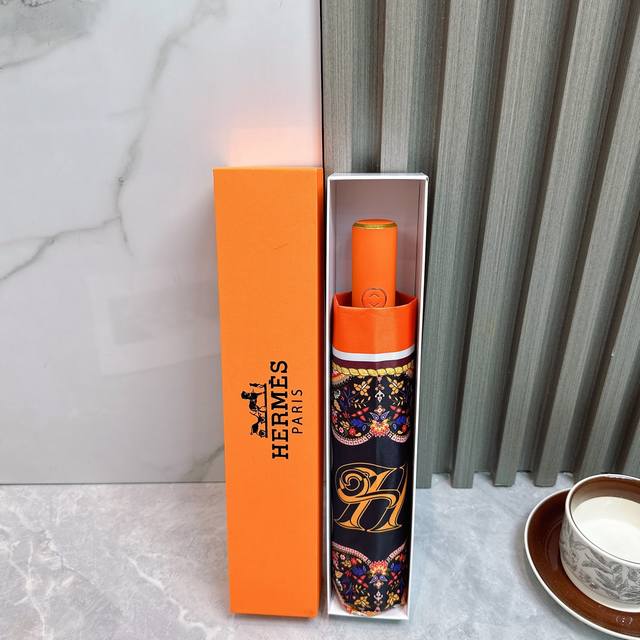 Hermes Tri-Fold Sunscreen Umbrella 2570 New Summer Fully Automatic Folding Sunny