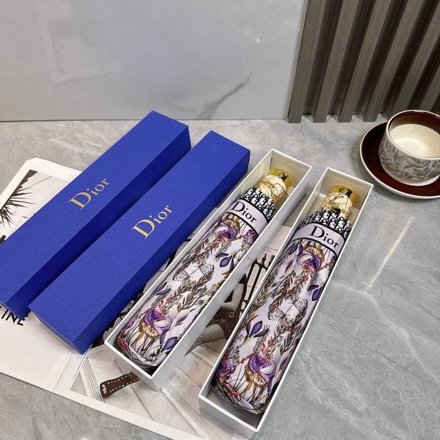dior Dior Summer New Fully Automatic Folding Umbrella Black Coating Sunscreen