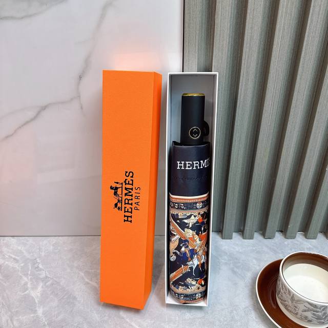 Hermes Tri-Fold Sunscreen Umbrella 2570 New Summer Fully Automatic Folding Sunny