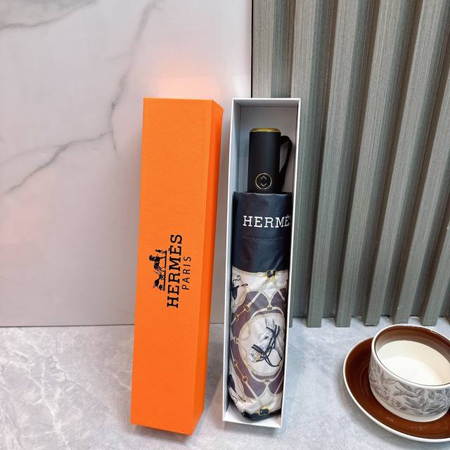 Hermes Tri-Fold Sunscreen Umbrella 2570 New Summer Fully Automatic Folding Sunny