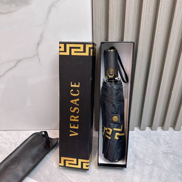 Versace New Summer Fully Automatic Folding Umbrella Black Coating Sunscreen Effe