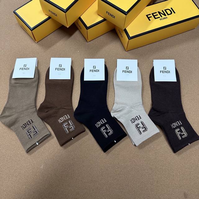 Fendi Fendi Ff New Mid-Tube Women's Socks, Five Pairs In A Box, Super Classic Do