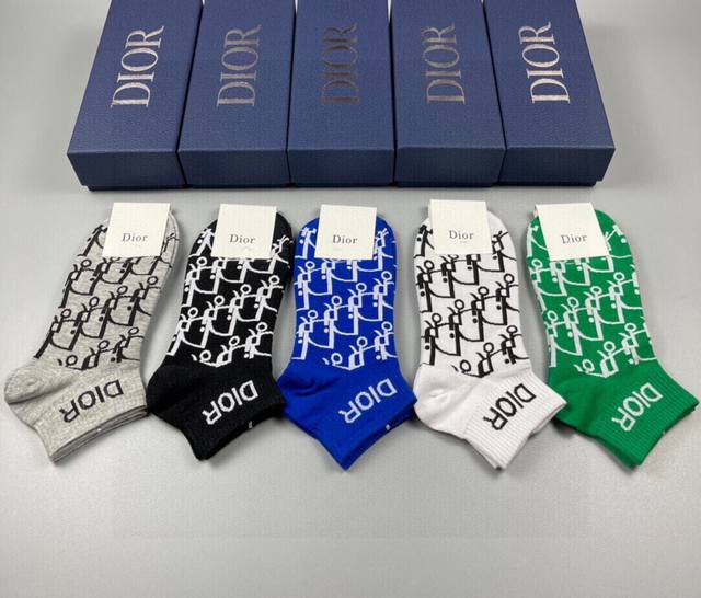 Special Dior Dior D's New Short Socks, One Box Of Five Pairs Of Pure Cotton Mate