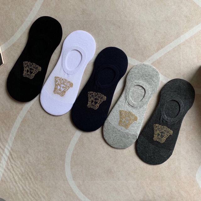 Versace Classic Men's Invisible Boat Socks, Five Pairs In A Box, Made Of Pure Co