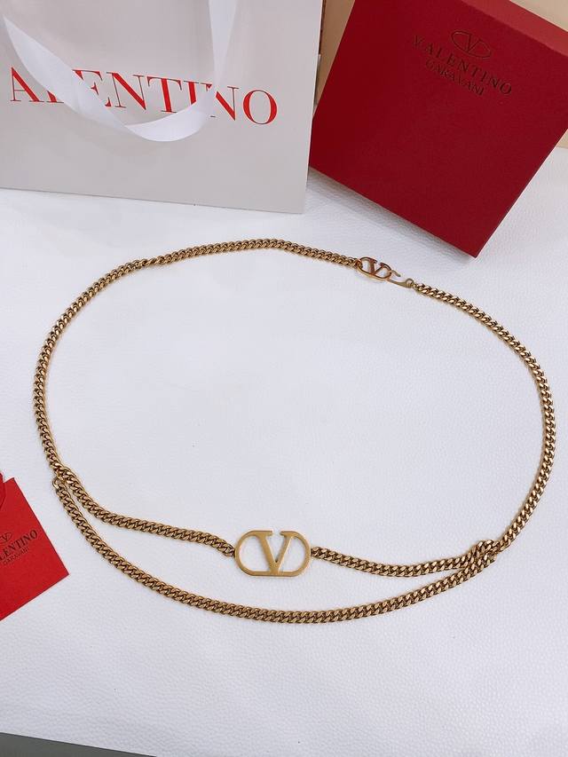 Valentino Garavani Vlogo Signature Metal Chain Belt - Silver Tone Effect - Logo