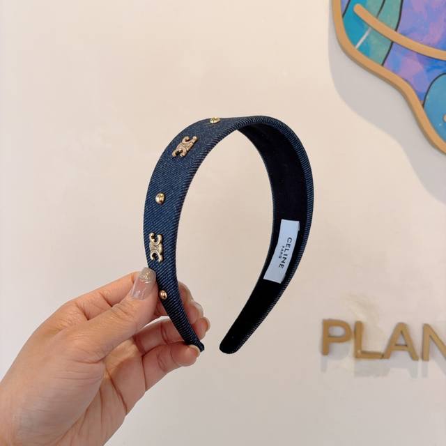 With Packaging Celine Official Classic New Denim Headband Goddess Must-Have Head