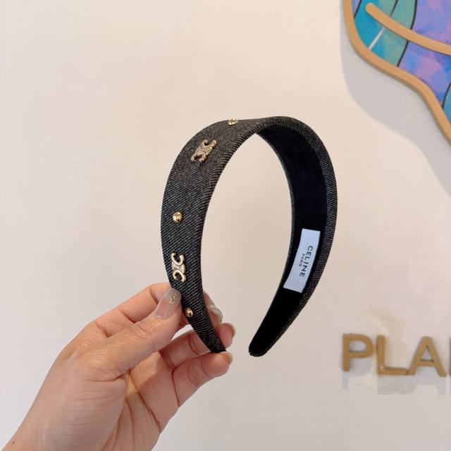 With Packaging Celine Official Classic New Denim Headband Goddess Must-Have Head