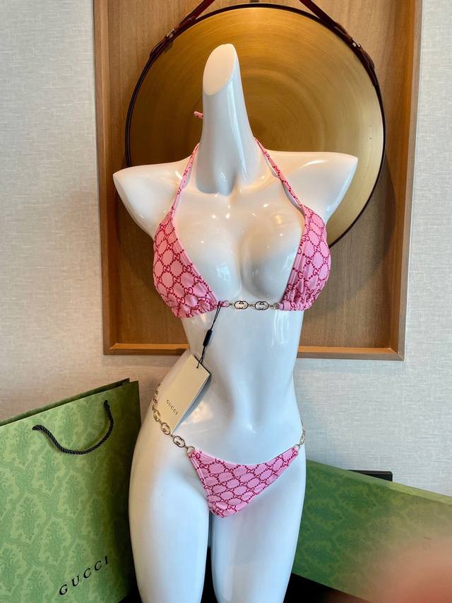 gucci New Bikini Swimsuit ~ Double G Letter Printed Camisole Chain Bra Underw