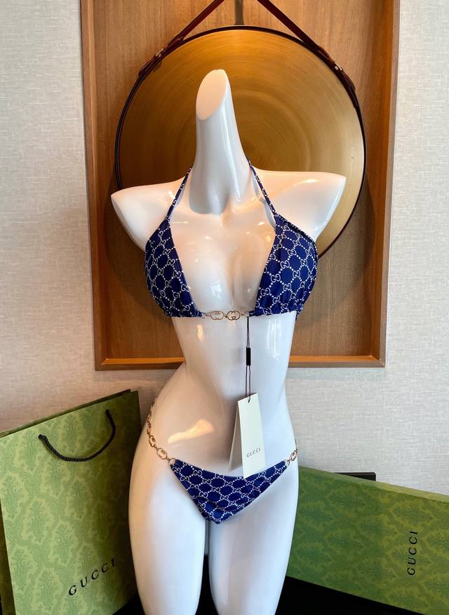 gucci New Bikini Swimsuit ~ Double G Letter Printed Camisole Chain Bra Underw