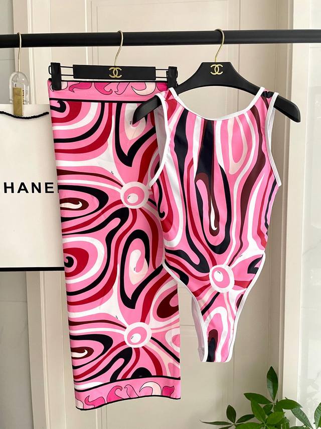 Pucci Counter New One-Piece Swimsuit Swimsuit Scarf 2-Piece Set With Elegant Tem