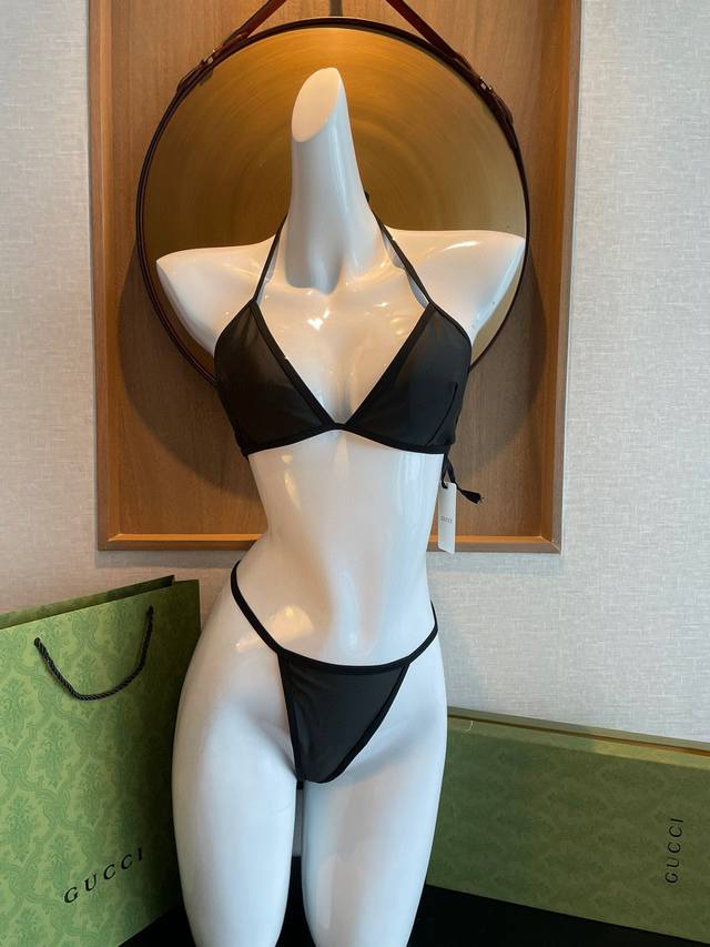 gucci New Sexy Bikini Swimsuit ~ Pure Black Camisole Chain Bra Underwear With