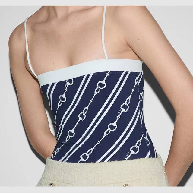 gucci's New Backless Color-Blocked One-Piece Swimsuit Is Simple And Elegant.