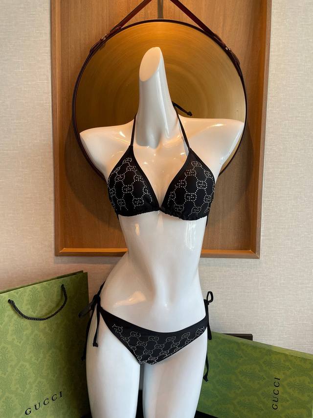 gucci New Diamond Bikini Swimsuit ~ Letter Print Camisole With Diamond Decora
