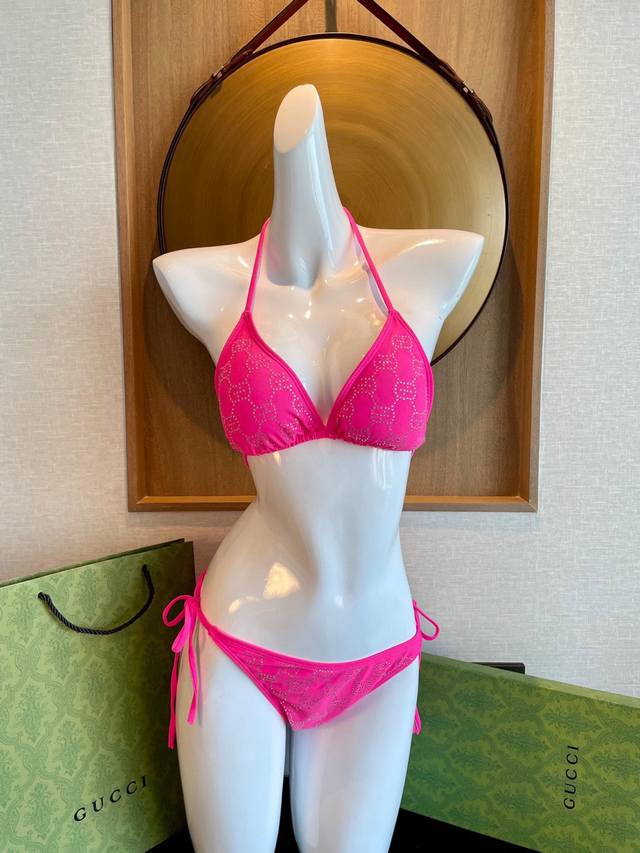 gucci New Diamond Bikini Swimsuit ~ Letter Print Camisole With Diamond Decora